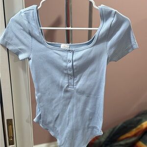SO Sky Blue Ribbed Bodysuit with Buttons